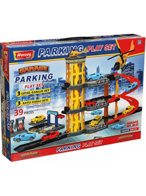 Детски паркинг - гараж Heroes на 4 нива, 3 големи площадки и асансьор, 44х32х7 см, 3+ години