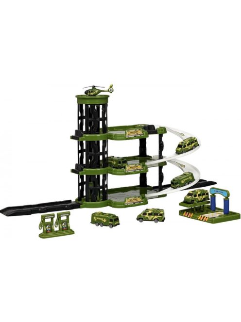 Детски паркинг - гараж Heroes на 4 нива, 3 големи площадки и асансьор, Военна база, 44х32х7 см, 3+ години