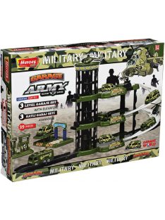   Детски паркинг - гараж Heroes на 4 нива, 3 големи площадки и асансьор, Военна база, 44х32х7 см, 3+ години