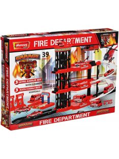   Детски паркинг - гараж Heroes на 4 нива, 3 големи площадки и асансьор, Пожарникарска станция, 44х32х7 см, 3+ години