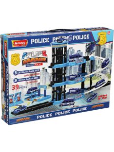   Детски паркинг - гараж Heroes на 4 нива, 3 големи площадки и асансьор, Полицейски участък, 44х32х7 см, 3+ години