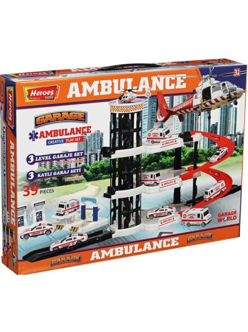 Детски паркинг - гараж Heroes на 4 нива, 3 големи площадки и асансьор, Болница, 44х32х7 см, 3+ години