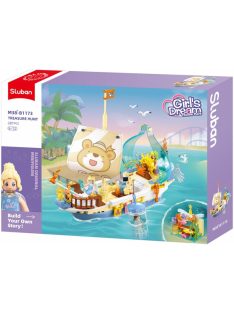   Конструктор Sluban Girl's Dream: Платноходна Лодка с Риф за лов на съкровища (287 ч.) с 3 фигурки, 38х29х7 см