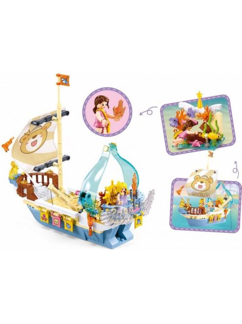 Конструктор Sluban Girl's Dream: Платноходна Лодка с Риф за лов на съкровища (287 ч.) с 3 фигурки, 38х29х7 см