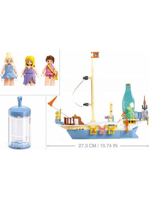 Конструктор Sluban Girl's Dream: Платноходна Лодка с Риф за лов на съкровища (287 ч.) с 3 фигурки, 38х29х7 см