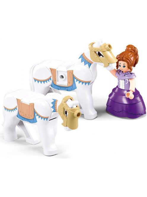 Конструктор Sluban Girl's Dream: Каретата Тиква на Пепеляшка с кончета (320 ч.) с 4 фигурки, 38х29х7 см