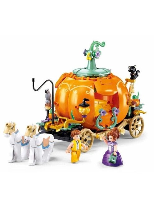 Конструктор Sluban Girl's Dream: Каретата Тиква на Пепеляшка с кончета (320 ч.) с 4 фигурки, 38х29х7 см