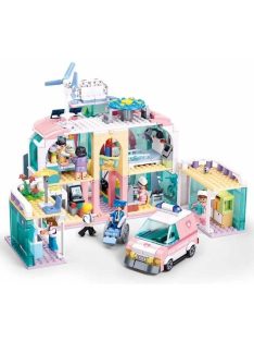   Конструктор Sluban Girl's Dream: Болница с линейка с движение чрез издърпване назад (668 ел.) с 7 фигурки, 52х38х8 см