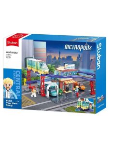   Конструктор Sluban Сити Метрополис Магазин за ел. коли и зарядна станция 402 ел. с 5 фигурки, 48х29х7 см