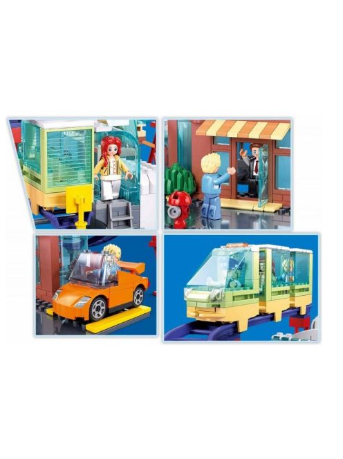 Конструктор Sluban Сити Метрополис Магазин за ел. коли и зарядна станция 402 ел. с 5 фигурки, 48х29х7 см