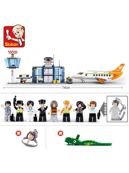 Kонструктор Sluban Авиация Летище със Самолет 678 ел. с 8 фигурки със сменяща се глава ключодържател 57х38х9