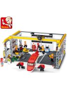 Конструктор Sluban Авиация Самолет в Ремонтен Хангар 599 ел. с 6 фигурки 52х38х8