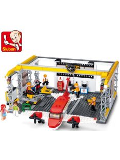   Конструктор Sluban Авиация Самолет в Ремонтен Хангар 599 ел. с 6 фигурки 52х38х8