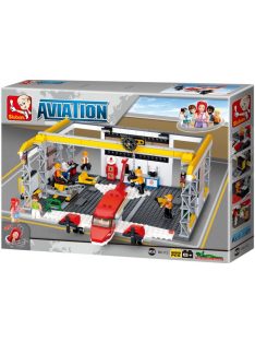   Конструктор Sluban Авиация Самолет в Ремонтен Хангар 599 ел. с 6 фигурки 52х38х8
