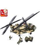 конструктор Sluban Армия Двуроторен хеликоптер с бойни машини с 5 фигурки 520 ел., 43х38х8