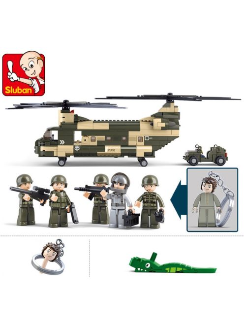 конструктор Sluban Армия Двуроторен хеликоптер с бойни машини с 5 фигурки 520 ел., 43х38х8