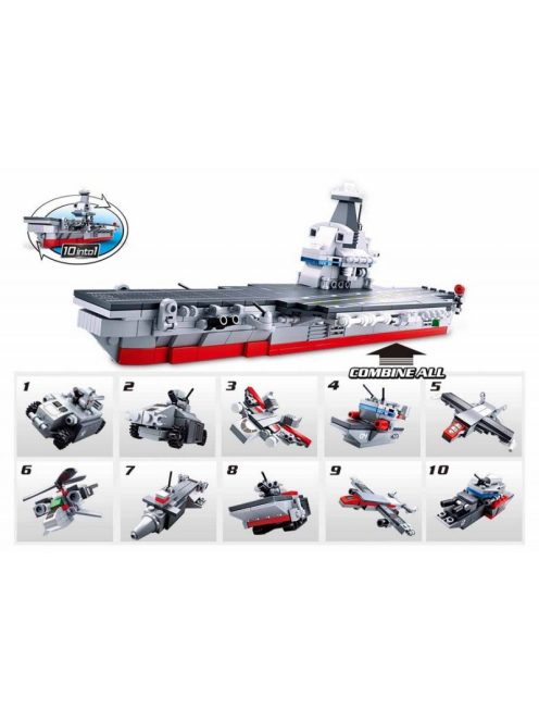 конструктор Sluban Армия Самолетоносач 10 в 1 комбинирай 10 те модела военни машини в самолетоносач 361 ел. 43х29х7