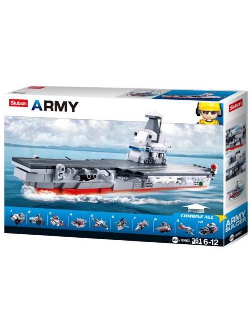 конструктор Sluban Армия Самолетоносач 10 в 1 комбинирай 10 те модела военни машини в самолетоносач 361 ел. 43х29х7