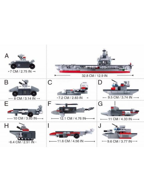 конструктор Sluban Армия Самолетоносач 10 в 1 комбинирай 10 те модела военни машини в самолетоносач 361 ел. 43х29х7