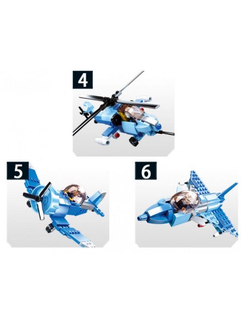  конструктор Sluban Армия Изстребител 6 в 1 сглобете 6 отделни модела в голям изстребител с 6 фигурки 728 ел. 48х38х8