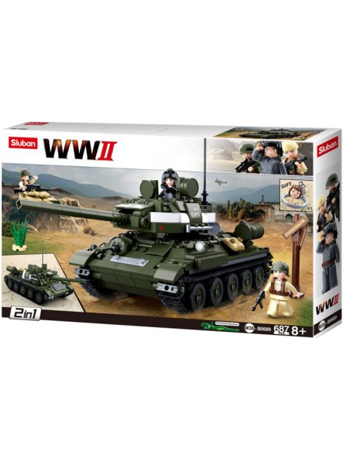 конструктор Sluban Армия 2 в1 Танк Т-34 от втората световна война и Танк Т-85 с 3 фигурки 687 ел. Точен модел 52х33х7