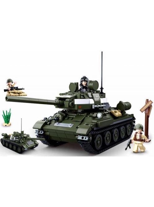 конструктор Sluban Армия 2 в1 Танк Т-34 от втората световна война и Танк Т-85 с 3 фигурки 687 ел. Точен модел 52х33х7