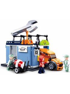   Конструктор Sluban Сити Автосервиз с кола с подемник 340 ел. с 3 фигурки 38х29х7