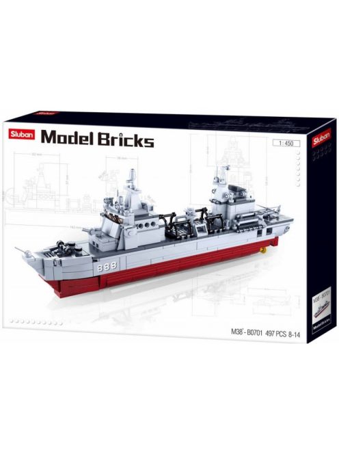 конструктор Sluban Армия Продоволствен кораб точен модел 1:450 мащаб с 2 самолета хеликоптер и лодка 497 ел. 48х33х7