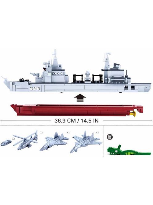 конструктор Sluban Армия Продоволствен кораб точен модел 1:450 мащаб с 2 самолета хеликоптер и лодка 497 ел. 48х33х7