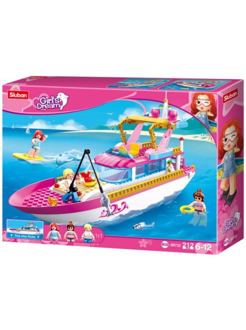 Конструктор Sluban Girl's Dream: Луксозна Яхта (212 ч.) с 3 фигурки, 38х29х7 см