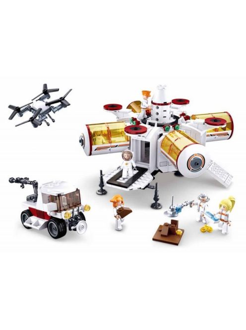 Конструктор Sluban Космос Космическа станция 642 ел. с 6 фигурки със сменяща се глава ключодържател 48х38х8