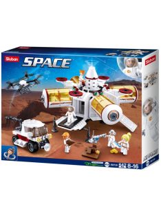   Конструктор Sluban Космос Космическа станция 642 ел. с 6 фигурки със сменяща се глава ключодържател 48х38х8