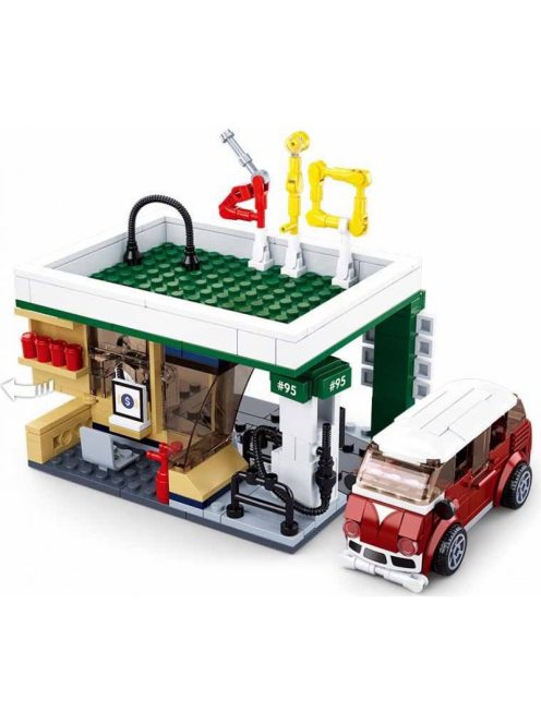 Конструктор Sluban Сити Бензиностанция с микробус 322 ел. с 3 фигурки 38х29х7