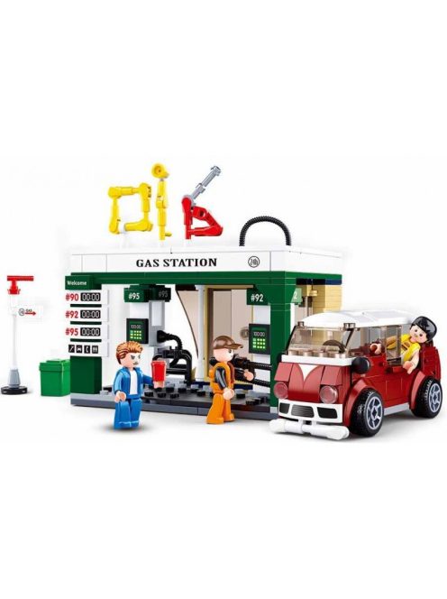 Конструктор Sluban Сити Бензиностанция с микробус 322 ел. с 3 фигурки 38х29х7