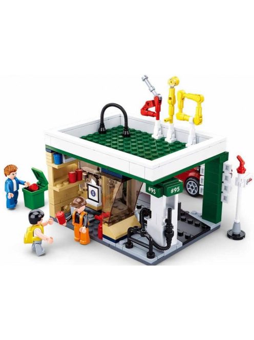Конструктор Sluban Сити Бензиностанция с микробус 322 ел. с 3 фигурки 38х29х7