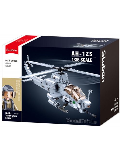 конструктор Sluban Армия AH-1Z Щурмови хеликоптер точен модел с 2 фигурки 482 ел. 30х24х13