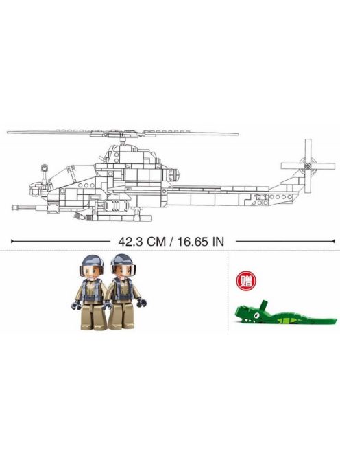 конструктор Sluban Армия AH-1Z Щурмови хеликоптер точен модел с 2 фигурки 482 ел. 30х24х13
