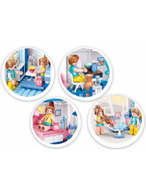 Конструктор Sluban Girl's Dream: Вила с пързалка (446 ч.) с 4 фигурки, 43х33х7 см