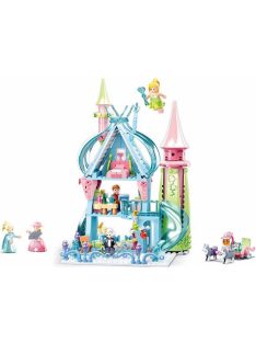   Конструктор Sluban Girl's Dream: Приказен Зимен замък (447 ч.) с 5 фигурки, 43х33х7 см