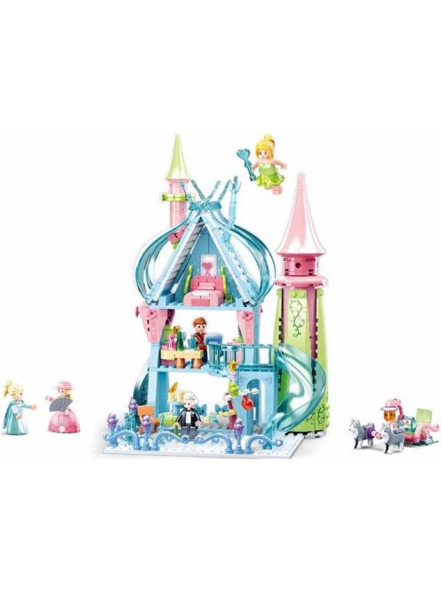 Конструктор Sluban Girl's Dream: Приказен Зимен замък (447 ч.) с 5 фигурки, 43х33х7 см