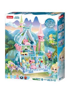  Конструктор Sluban Girl's Dream: Приказен Зимен замък (447 ч.) с 5 фигурки, 43х33х7 см