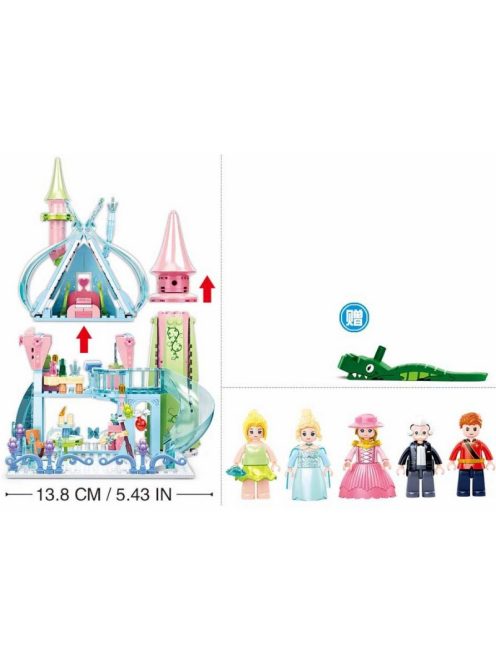 Конструктор Sluban Girl's Dream: Приказен Зимен замък (447 ч.) с 5 фигурки, 43х33х7 см