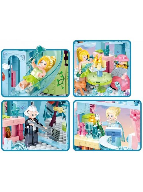 Конструктор Sluban Girl's Dream: Приказен Зимен замък (447 ч.) с 5 фигурки, 43х33х7 см