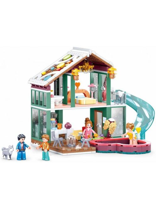 Конструктор Sluban Girl's Dream: Зимен спа курорт (439ч.) с 4 фигурки, 48х33х7 см