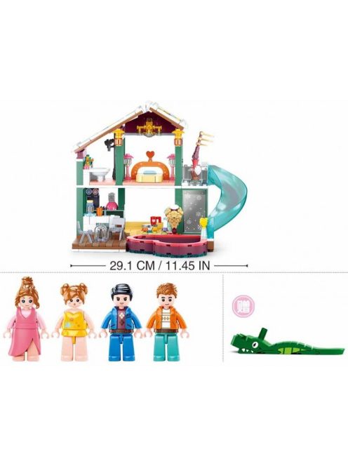 Конструктор Sluban Girl's Dream: Зимен спа курорт (439ч.) с 4 фигурки, 48х33х7 см