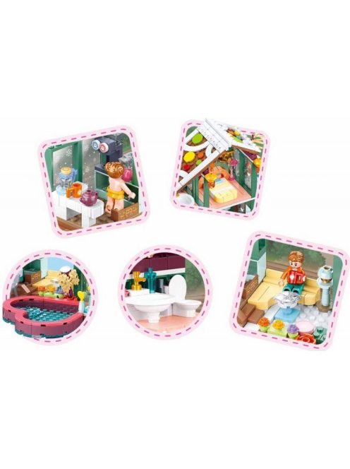 Конструктор Sluban Girl's Dream: Зимен спа курорт (439ч.) с 4 фигурки, 48х33х7 см