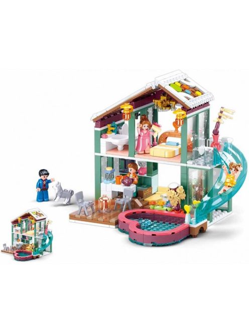 Конструктор Sluban Girl's Dream: Зимен спа курорт (439ч.) с 4 фигурки, 48х33х7 см
