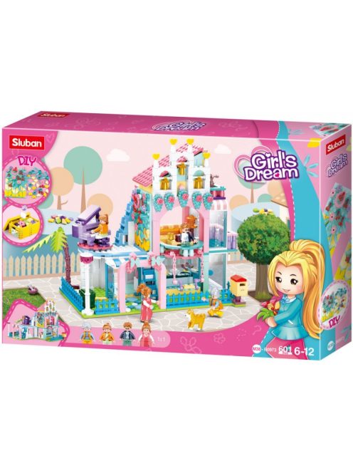 Конструктор Sluban Girl's Dream: Къща с апартаменти (601 ч.) с 4 фигурки, 48х33х7 cm