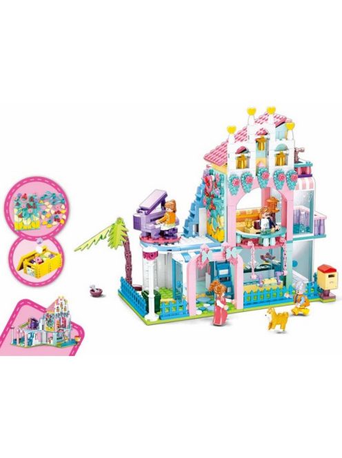 Конструктор Sluban Girl's Dream: Къща с апартаменти (601 ч.) с 4 фигурки, 48х33х7 cm