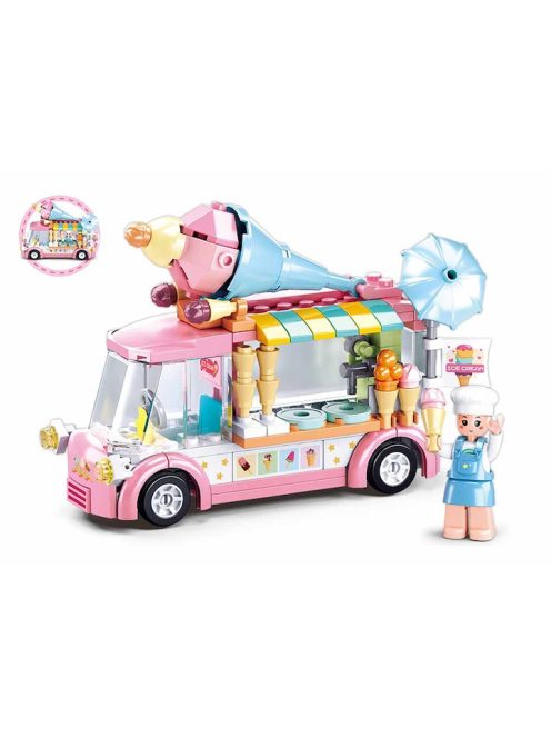 Конструктор Sluban Girl's Dream: Камион за сладолед (145 ч.) с 1 фигурка, 24х19х5 cm